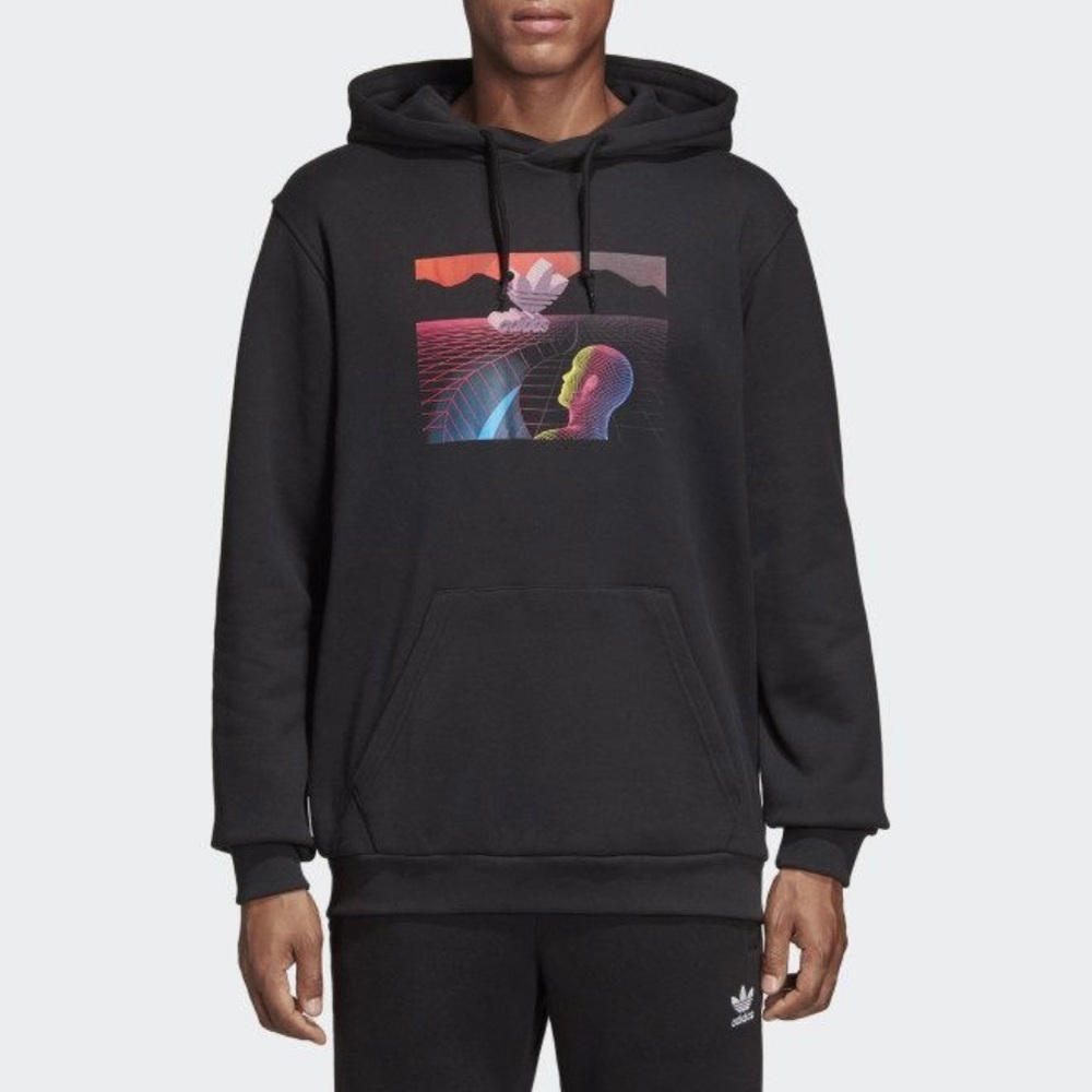 Adidas 3D Graphic Black Hoodie Trefoil Logo Medium